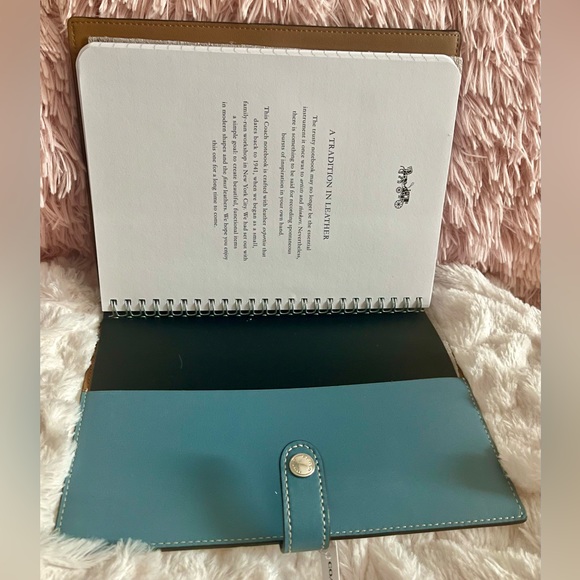 NEW Coach Signature Print Varsity Motif Chalk Blue Multi Canvas Leather Notebook - Picture 4 of 16